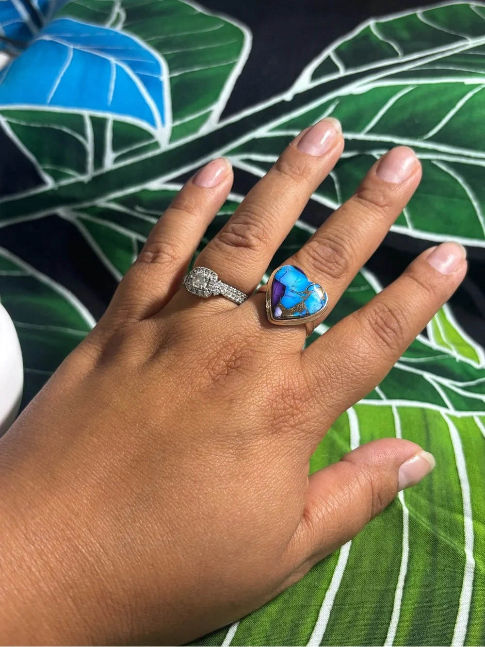 Turquoise Heart Stone Ring Sterling Silver - Blue Accent Adjustable Ring